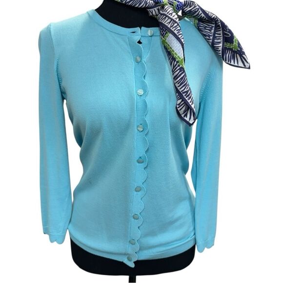 Talbots Blue scalloped button 3/4 Sleeve cardigan- XS- like new! - Picture 1 of 12